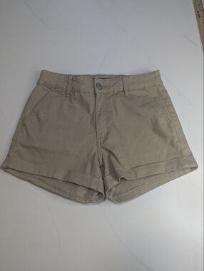 Aeropostale Aero High Rise Midi Shorts Khaki Tan Chino Cuffed Size 4